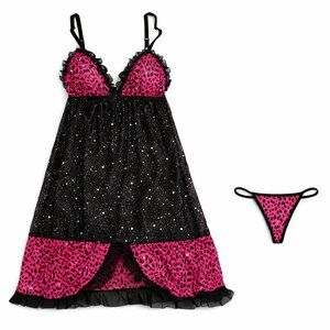 3/$30 Bundle • Pink Leopard Black Babydoll LS54 NWT